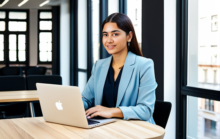 **
A confident Latina entrepreneur, in a stylish and modest business casual outfit (blazer, dress pants, blouse), working on a laptop at a modern co-working space in Madrid, Spain. Large windows with natural light. Fully clothed, appropriate attire, safe for work, perfect anatomy, correct proportions, natural pose, professional photography, high quality. Family-friendly content.
**