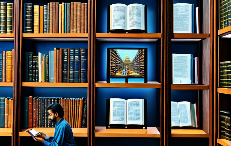 Digital Renaissance of Hindi Literature**
"A beautifully illustrated digital library filled with ancient Hindi manuscripts and modern e-books, displayed on holographic screens and traditional shelves, fully clothed scholars studying attentively, safe for work, appropriate content, family-friendly, professional setting, perfect anatomy, correct proportions, natural pose, well-formed hands, proper finger count, natural body proportions."
**