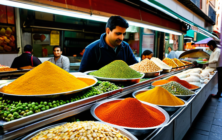 힌디어 음식 주문법 - Vibrant Indian Food Market**

"A bustling food market scene in Barcelona's Boqueria market, filled w...