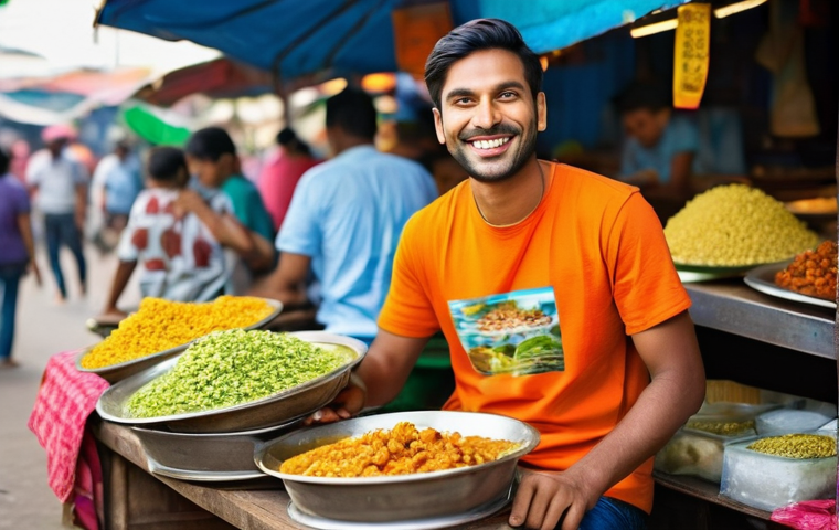 힌디어와 관광 가이드 - **Prompt:** "A panoramic view of a male local guide (40s, dressed in a simple, traditional kurta and...