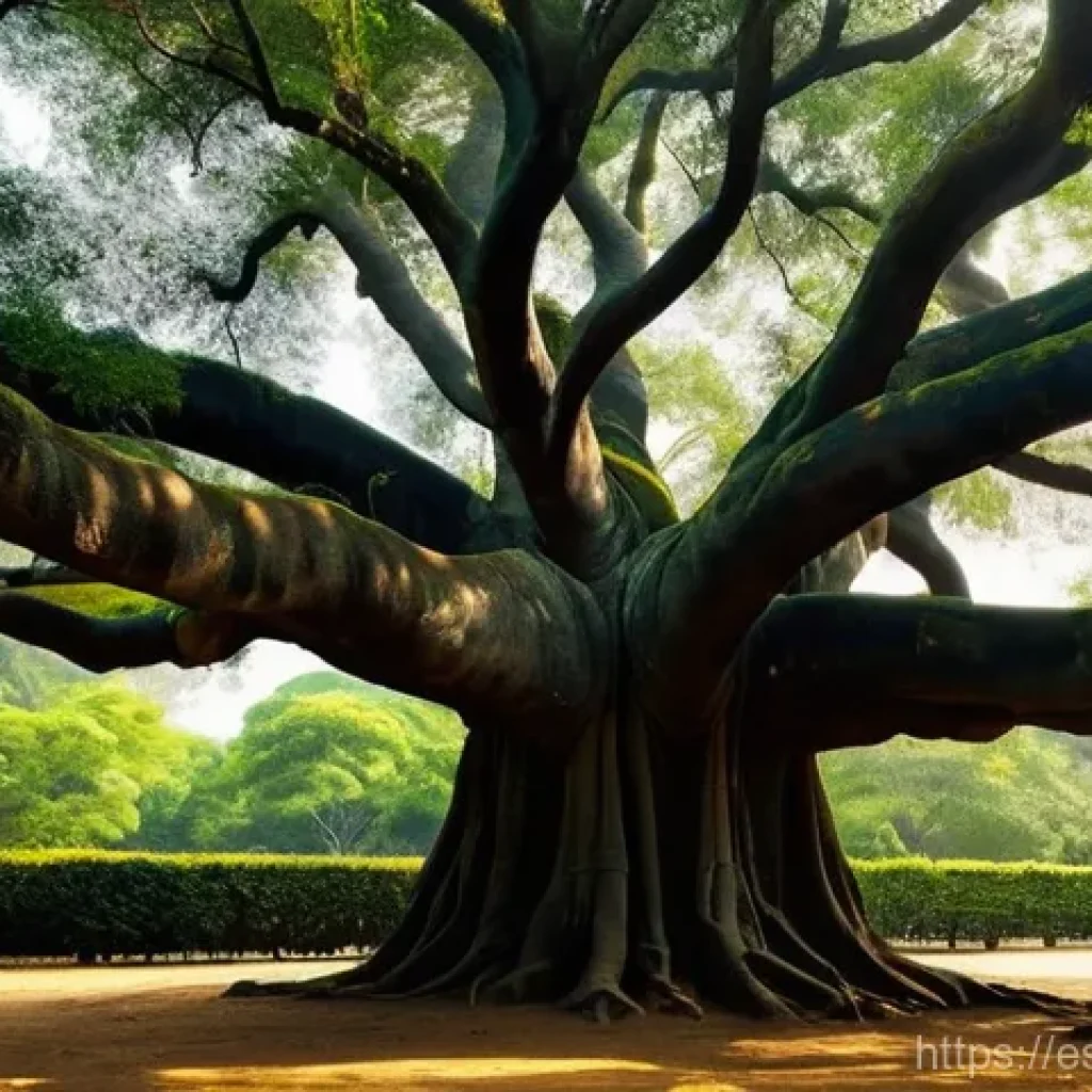 힌디어 인도 유래 - **Prompt: The Ancestral Tree of Languages**
A majestic, ancient banyan tree with deep, intricate...
