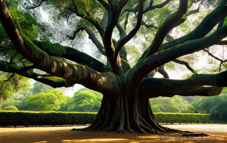 힌디어 인도 유래 - **Prompt: The Ancestral Tree of Languages**
    A majestic, ancient banyan tree with deep, intricate...