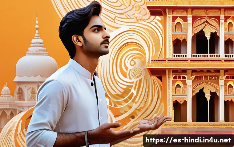 힌디어와 영어 비교 - **Prompt:** A visually rich scene where two distinct linguistic worlds converge in a vibrant, metaph...