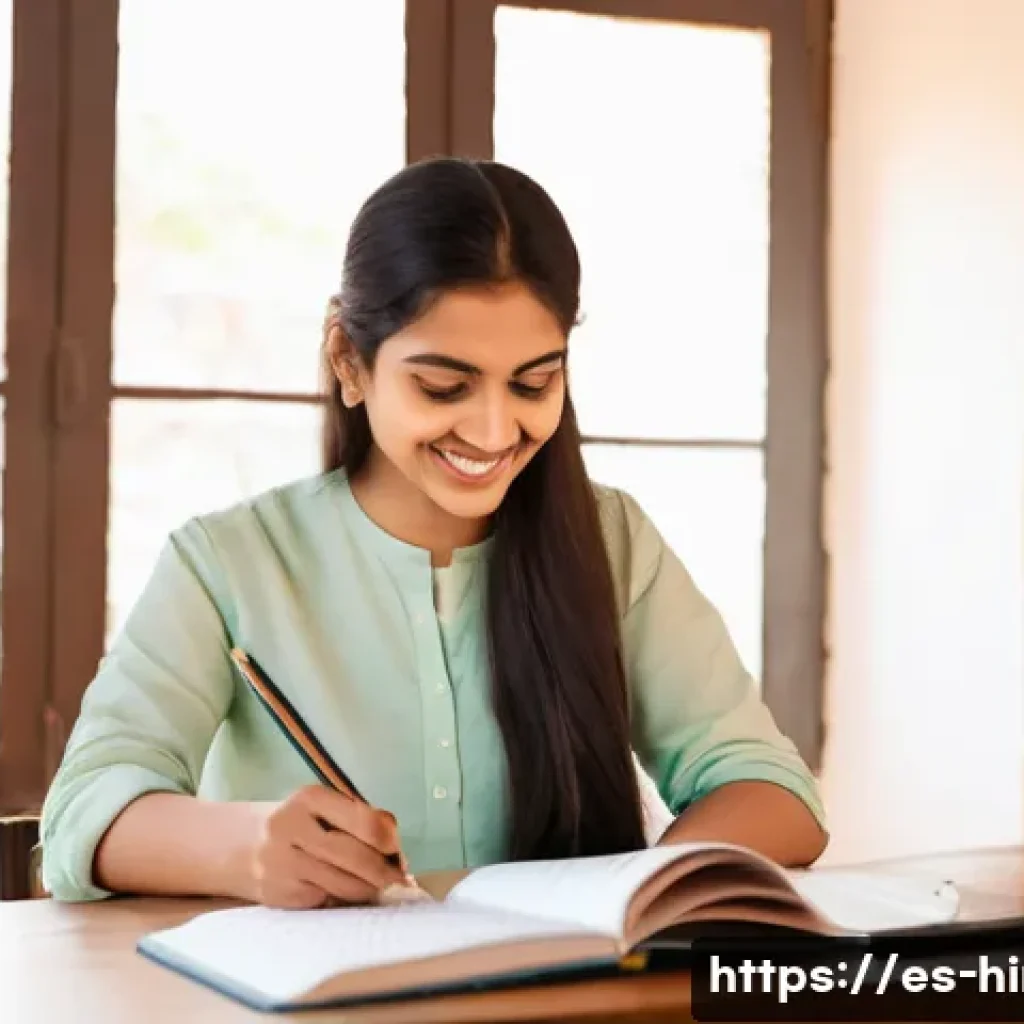 힌디어 유창하게 말하는 법 - **Prompt 1: "The Joy of Devanagari Discovery"**
A bright, cheerful young woman, around 20 years ...