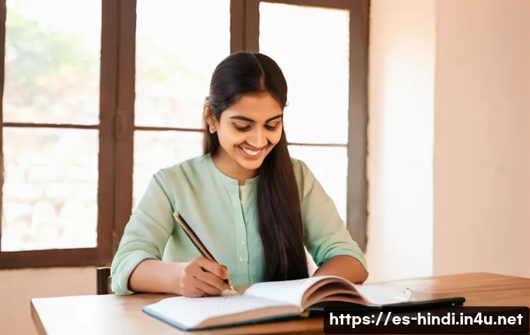 힌디어 유창하게 말하는 법 - **Prompt 1: "The Joy of Devanagari Discovery"**
A bright, cheerful young woman, around 20 years ...