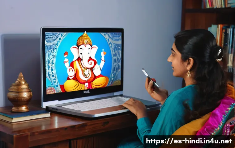 힌디어 회화 연습법 - A cozy living room scene featuring a young Hispanic woman watching a Bollywood movie on a modern fla...