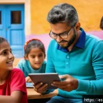 Home 19 힌디어와 가상화폐 - A vibrant digital classroom scene in a rural Latin American village, where a diverse group of adults...