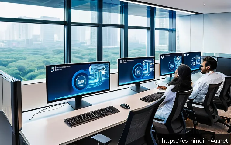 힌디어 경제 뉴스 번역 - A bustling Indian technology hub office scene showcasing diverse professionals collaborating on cutt...