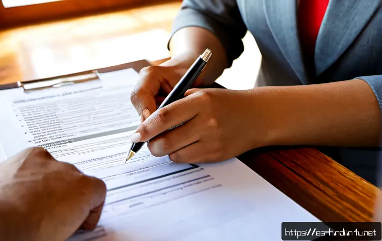 Home 17 힌디어 계약서 용어 - Photorealistic close-up of a Spanish-speaking businesswoman and an Indian legal consultant reviewing...