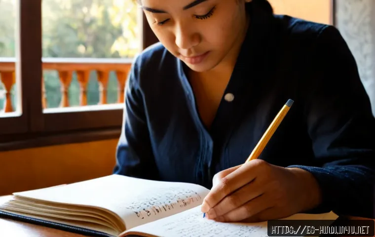 힌디어와 한국어 비교 - Photorealistic educational comparison scene, a Spanish-speaking adult language learner at a clean su...